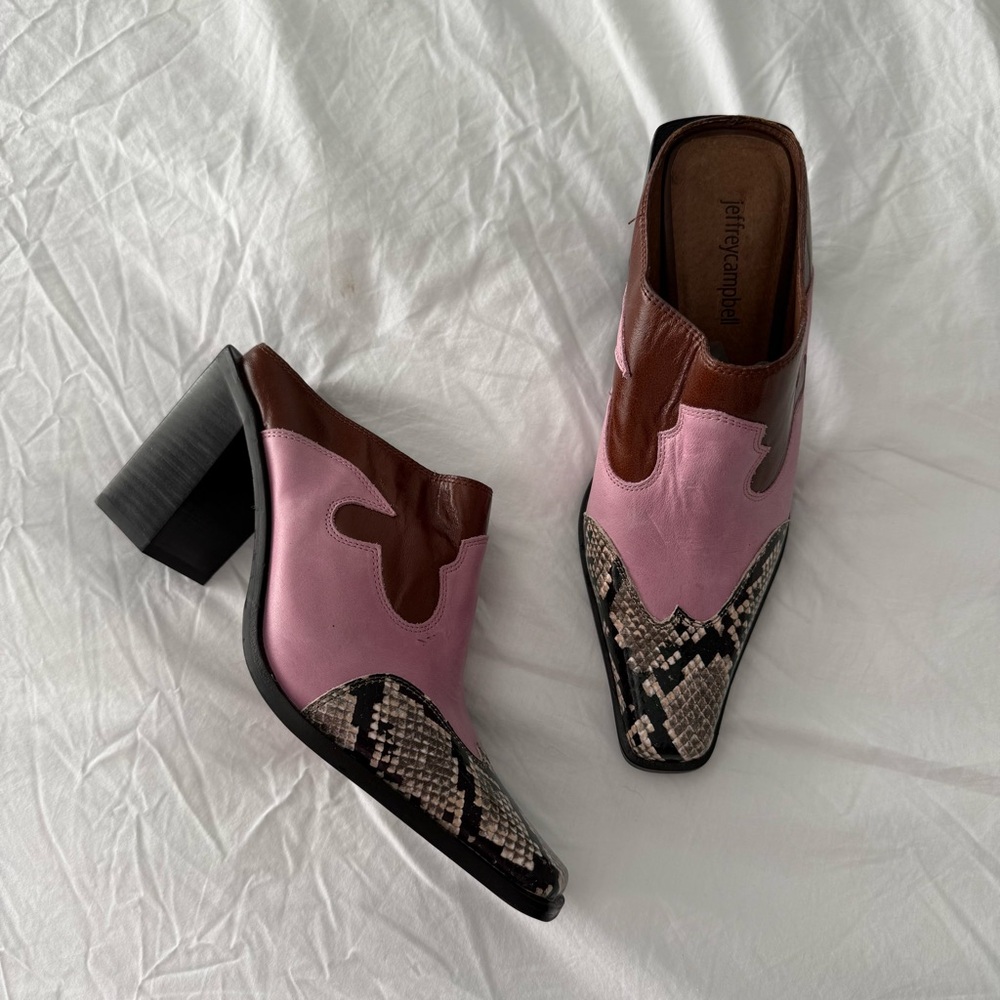 Jeffrey Campbell Pink Snake Western Mules sz 7.5